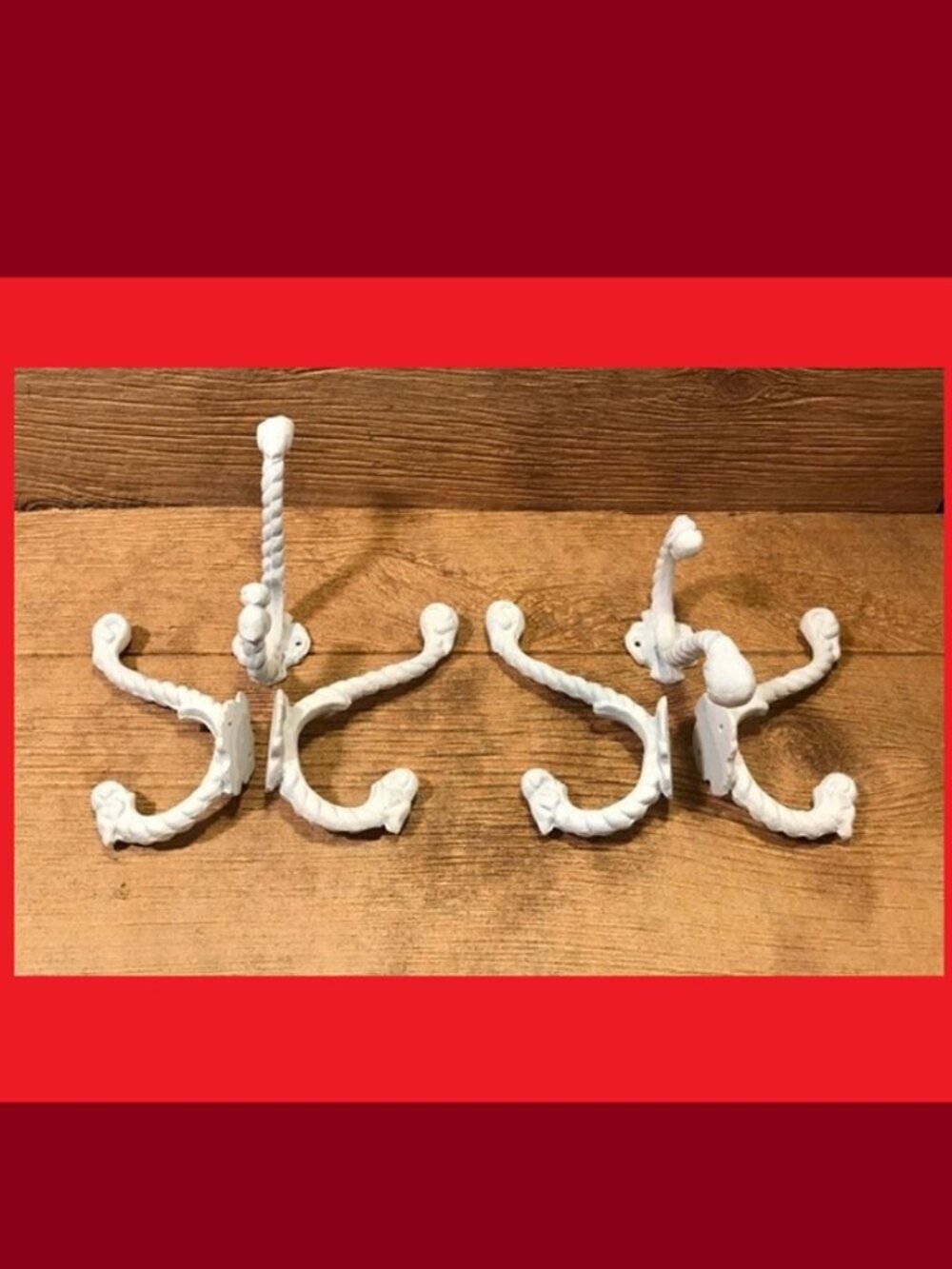 Six White Cast Iron Rope Wall Hooks 7" long Protrudes 4.75" & 3.5" Six (6) 01209
